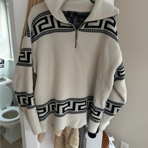 Aqua White and Black Patterned Men's Sweater